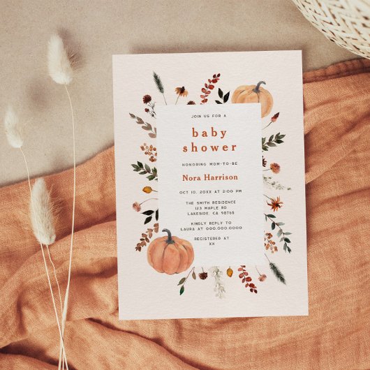 Cute Herfst Floral Lijst Pumpkin Baby shower Kaart