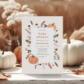 Cute Herfst Floral Lijst Pumpkin Baby shower Kaart