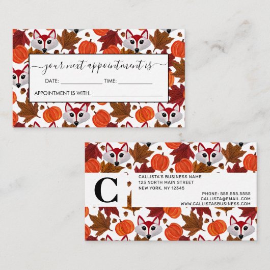 Cute Herfst Fox Pumpkin Acorn Maple Leaf Waterverf Afsprakenkaartje (Voorkant / Achterkant)