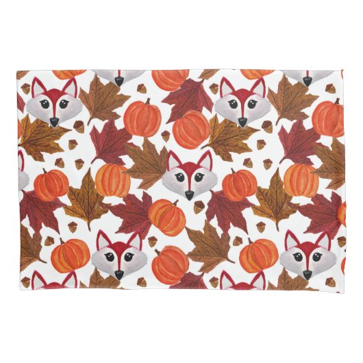Cute Herfst Fox Pumpkin Acorn Maple Leaf Waterverf Kussensloop (Voorkant)