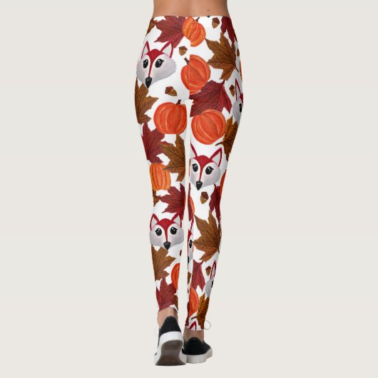 Cute Herfst Fox Pumpkin Acorn Maple Leaf Waterverf Leggings (Achterkant)
