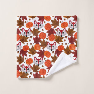 Cute Herfst Fox Pumpkin Acorn Maple Leaf Waterverf Washandje