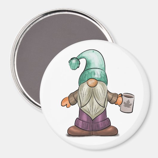Cute Herfst Gnome met koffie Mok Magneet (Voorkant / Achterkant)