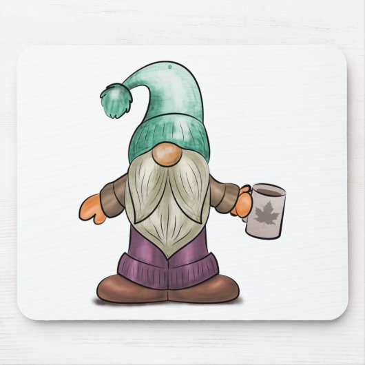Cute Herfst Gnome met koffie Mok Muismat (Voorkant)