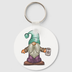 Cute Herfst Gnome met koffie Mok Sleutelhanger