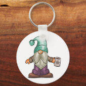Cute Herfst Gnome met koffie Mok Sleutelhanger (Voorkant)