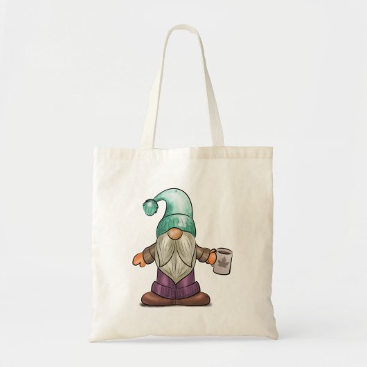 Cute Herfst Gnome met koffie Mok Tote Bag (Voorkant)