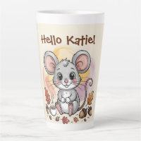 Cute Herfst Muis met Eikels en Koffie