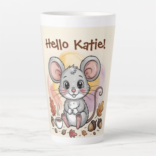 Cute Herfst Muis met Eikels en Koffie Latte Mok (Voorkant)