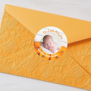 Cute Herfst Newborn Foto Baby Our Little Pumpkin Ronde Sticker