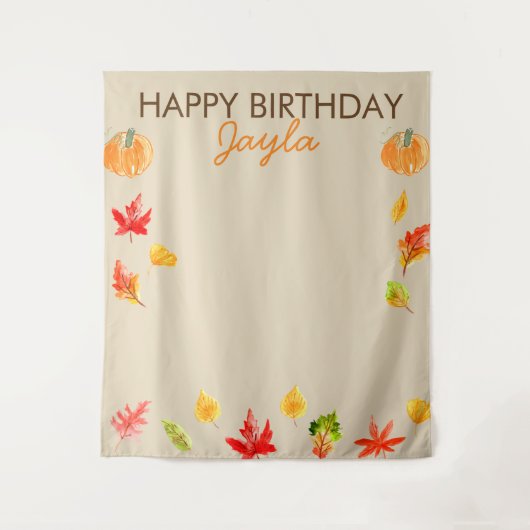 Cute herfst pompoen verjaardagsachtergrond voor fo wandkleed (Voorkant)