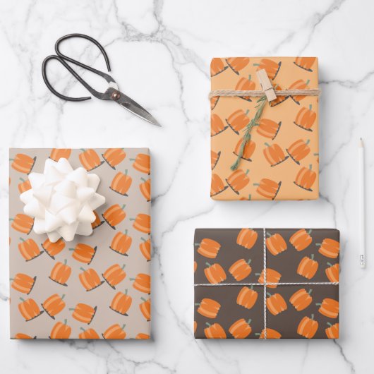 Cute Herfst Pumpkin Falling Pattern Inpakpapier Vel (Voorkant)