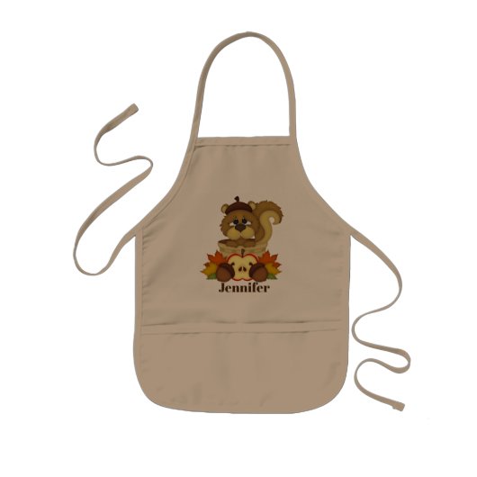 Cute Herfst Seasonal squirrel voegt naam apron toe Kinder Schort (Voorkant)