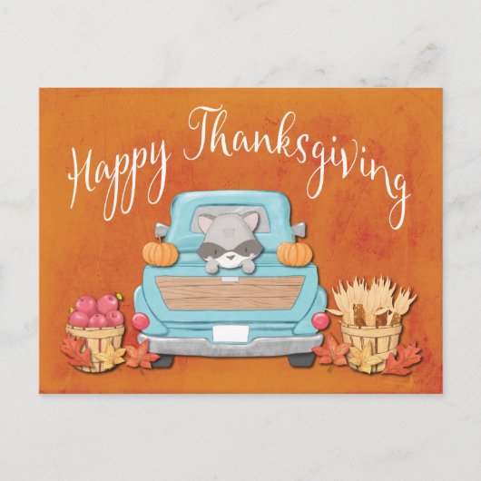 Cute Herfst  Truck Happy Thanksgiving Briefkaart (Voorkant)