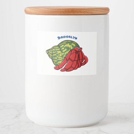 Cute hermit crab cartoon illustration voedselcontainer etiket (Voorkant)