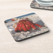 Cute Hermit Crab op White Sandy Beach Closeup Onderzetter (Linkerzijde)