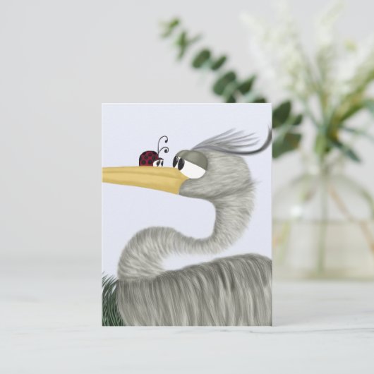 Cute Heron en Ladybug Briefkaart (Staand voorkant)