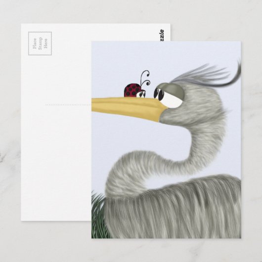 Cute Heron en Ladybug Briefkaart (Voorkant / Achterkant)