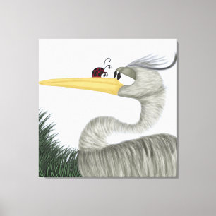 Cute Heron en Ladybug Canvas Afdruk