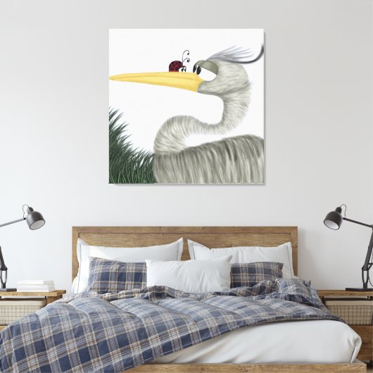 Cute Heron en Ladybug Canvas Afdruk (Insitu (Slaapkamer))