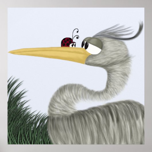 Cute Heron en Ladybug Poster (Voorkant)
