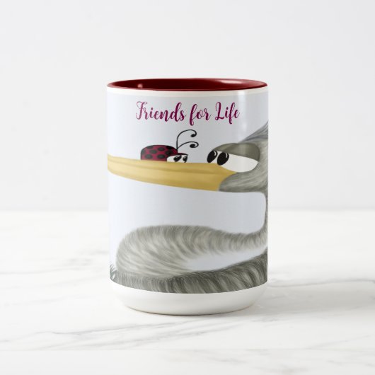 Cute Heron en Ladybug Tweekleurige Koffiemok (Center)