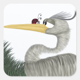 Cute Heron en Ladybug Vierkante Sticker