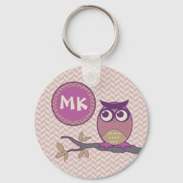 Cute Herringbone Owl Trendy Orchid Paarse Moon Sleutelhanger