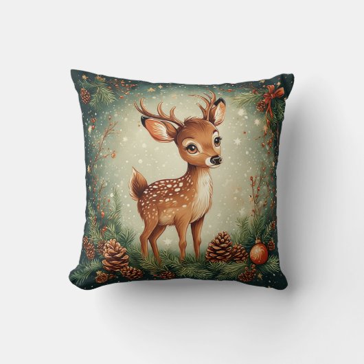 🦌 Cute Hert Kerstkrans Vreugde Kussen (Voorkant)