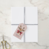 Cute Hert met Rode Strik | Roze Kerstmis Cadeaulabel (Met Touw)
