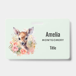 Cute Hert Omringd Door Rozen Badge