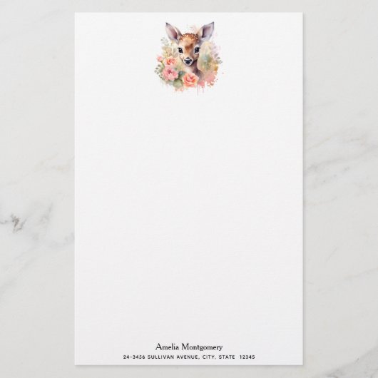 Cute Hert Omringd Door Rozen Briefpapier (Voorkant)