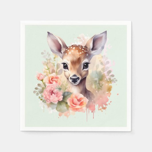 Cute Hert Omringd Door Rozen Servet (Voorkant)