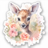 Cute Hert Omringd Door Rozen Sticker (Voorkant)