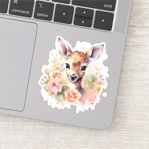Cute Hert Omringd Door Rozen Sticker