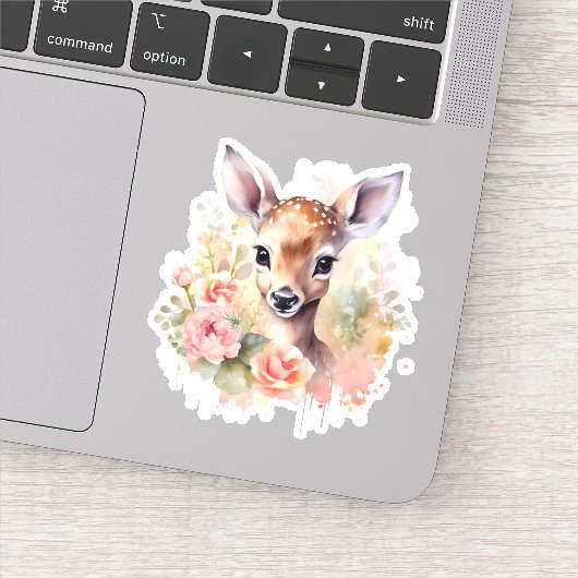 Cute Hert Omringd Door Rozen Sticker (Detail)