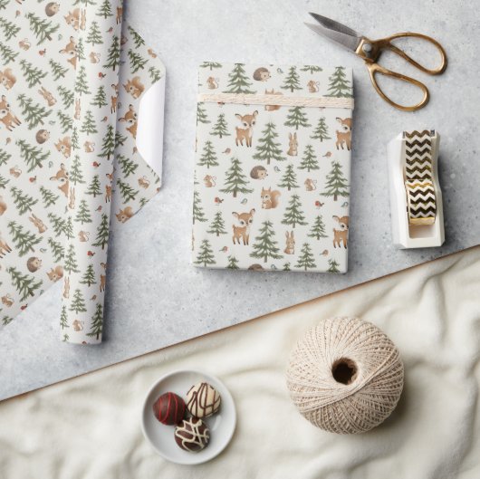 Cute Herten en Bosdieren Kerstmis Cadeaupapier (Crafts)