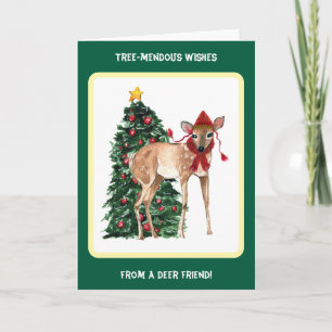 Cute herten kerstkaart met kerstboom feestdagen kaart