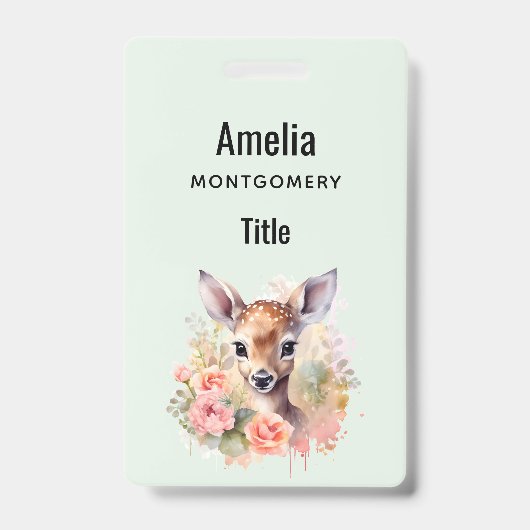 Cute Herten Omringd Door Rozen Badge (Voorzijde)