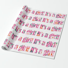 Cute Het is een meisje | Bleek Magenta Floral Patt Cadeaupapier
