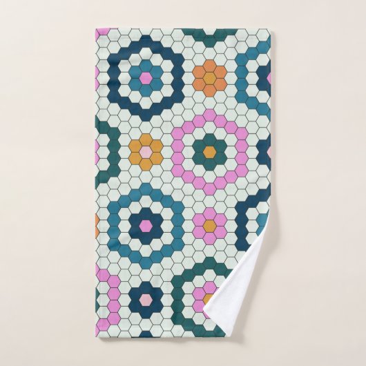 Cute Hexagon Shapes Tegel Pattern Retro Blauwgroen Bad Handdoek (Handdoek)