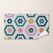 Cute Hexagon Shapes Tegel Pattern Retro Blauwgroen Bad Handdoek (Handdoek)