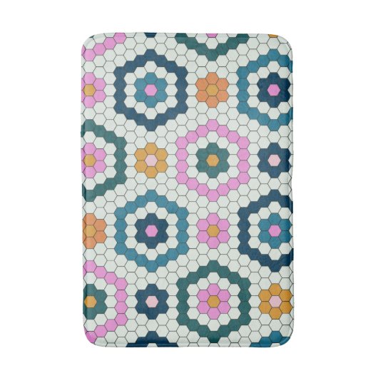 Cute Hexagon Shapes Tegel Pattern Retro Blauwgroen Badmat (Voorkant Verticaal)
