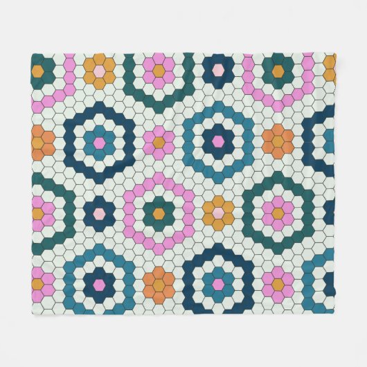 Cute Hexagon Shapes Tegel Pattern Retro Blauwgroen Fleece Deken (Voorkant (Horizontaal))