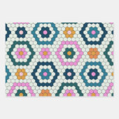 Cute Hexagon Shapes Tegel Pattern Retro Blauwgroen Inpakpapier Vel (Voorkant 3)