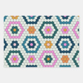 Cute Hexagon Shapes Tegel Pattern Retro Blauwgroen Inpakpapier Vel (Voorkant 2)