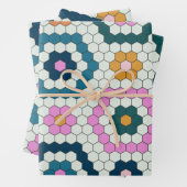 Cute Hexagon Shapes Tegel Pattern Retro Blauwgroen Inpakpapier Vel (In situ)