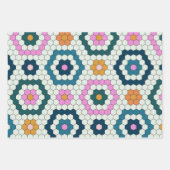 Cute Hexagon Shapes Tegel Pattern Retro Blauwgroen Inpakpapier Vel (Voorkant)