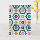 Cute Hexagon Shapes Tegel Pattern Retro Blauwgroen Kaart (Gele Bloem)