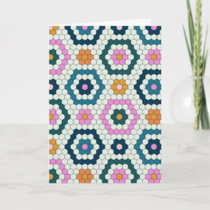 Cute Hexagon Shapes Tegel Pattern Retro Blauwgroen Kaart